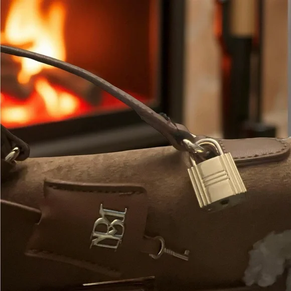 Badgley Mischka Fur Border Satchel Tan Vegan Leather - Picture 2 of 6